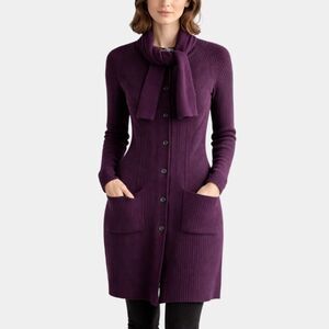 Diane von Furstenberg Ribbed Long Cardigan Jacket Womens S Plum Stretch Knit